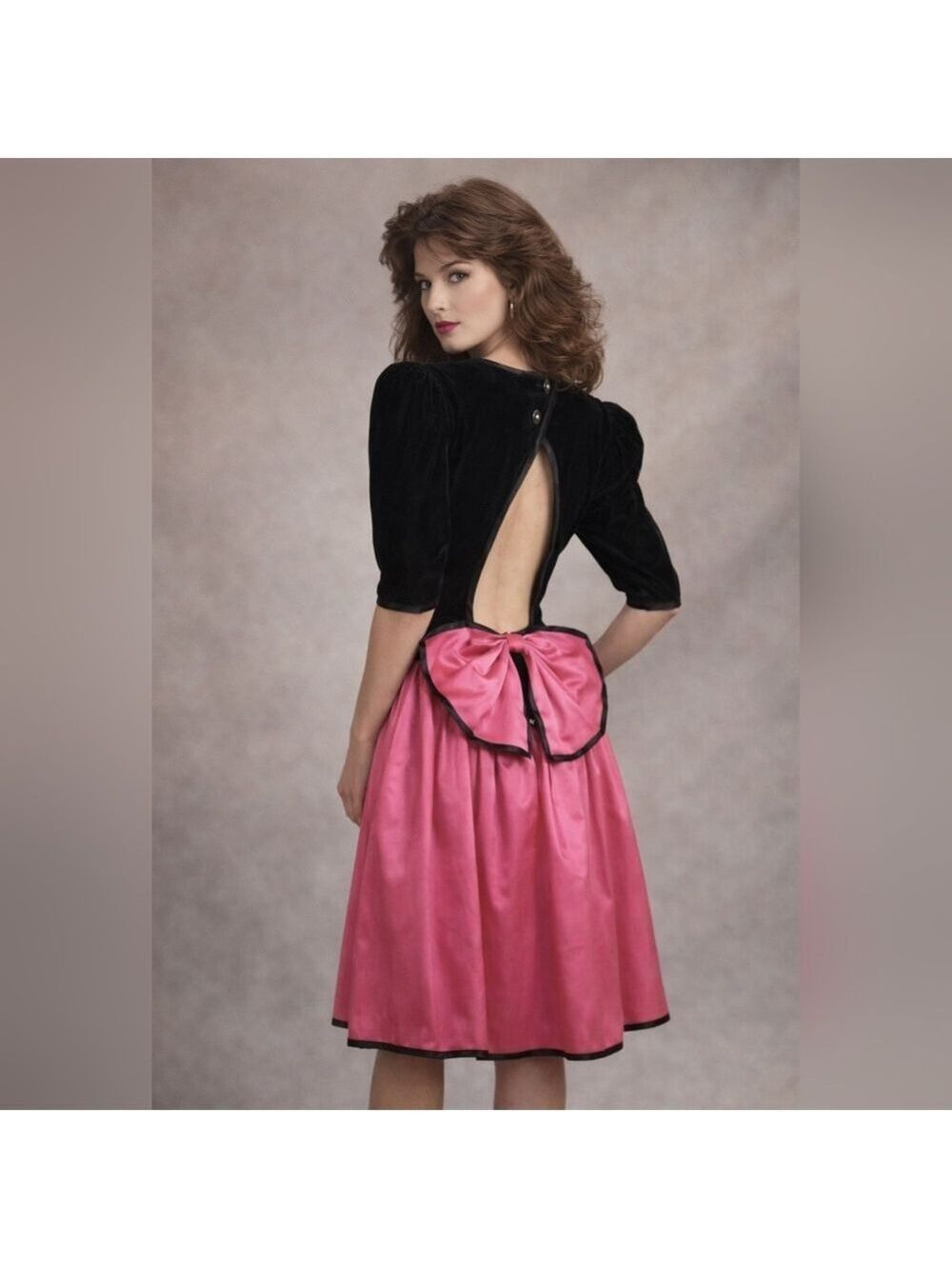 Susan Roselli for Vijack Vintage 1980s Black Velvet & Pink Satin Dress Size 7/8